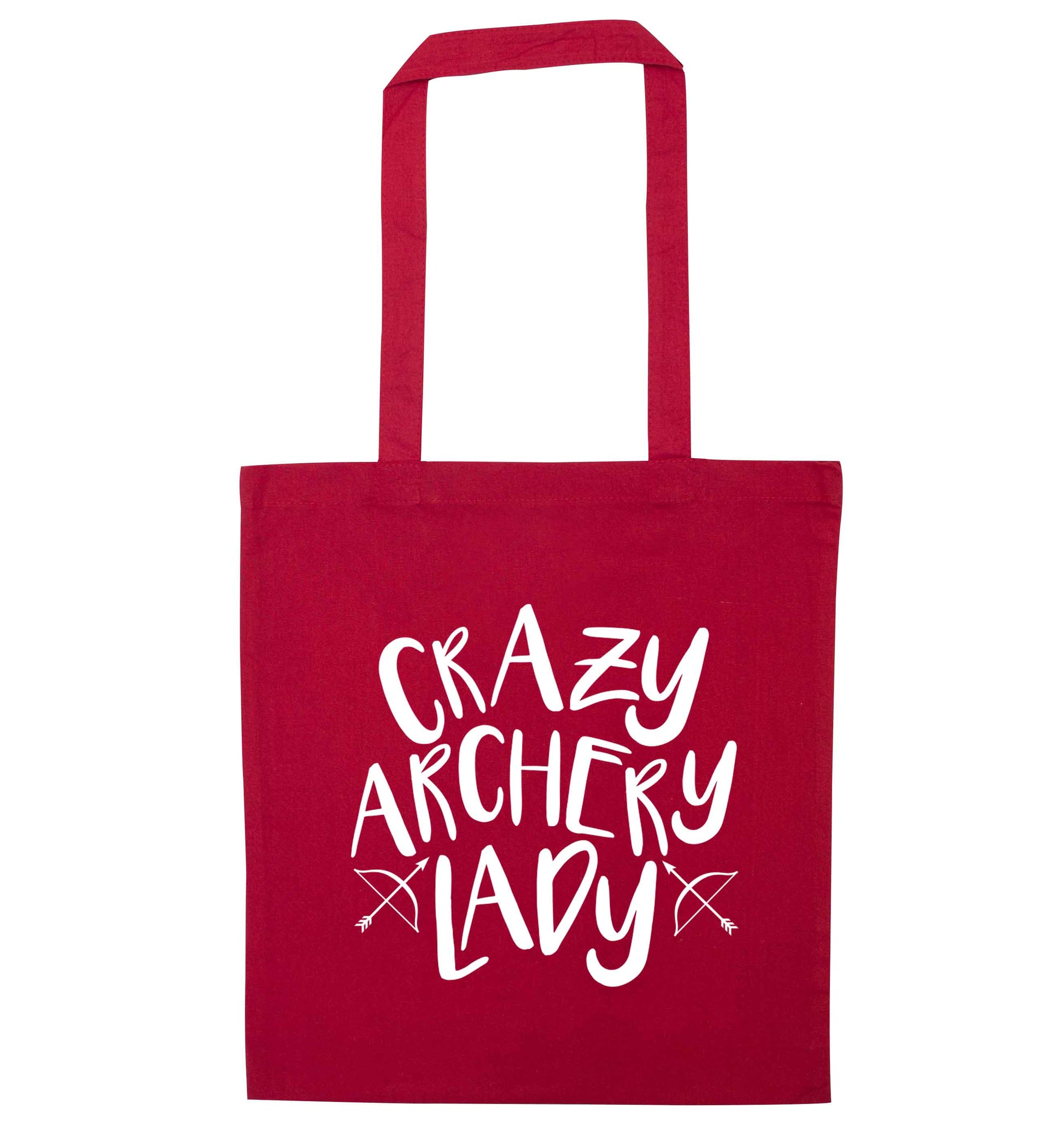 Crazy archery lady red tote bag