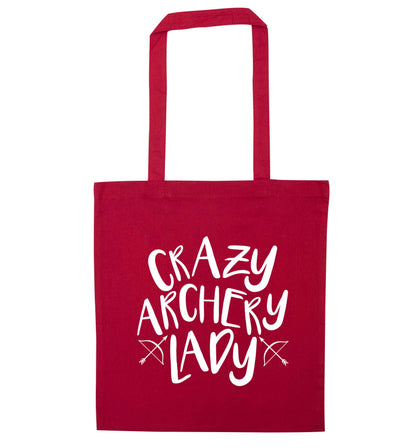 Crazy archery lady red tote bag