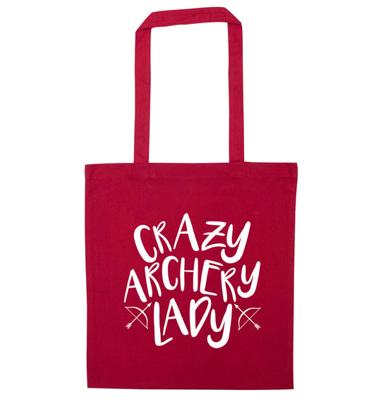 Crazy archery lady red tote bag