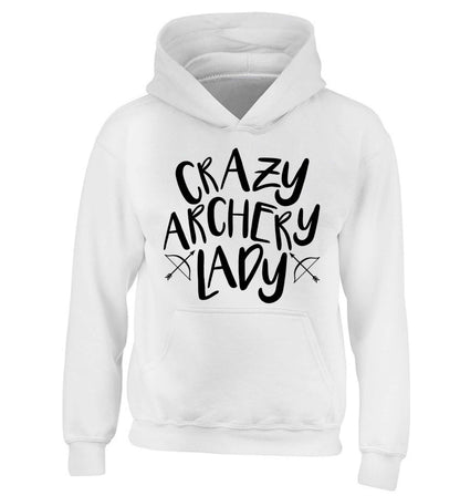 Crazy archery lady children's white hoodie 12-13 Years