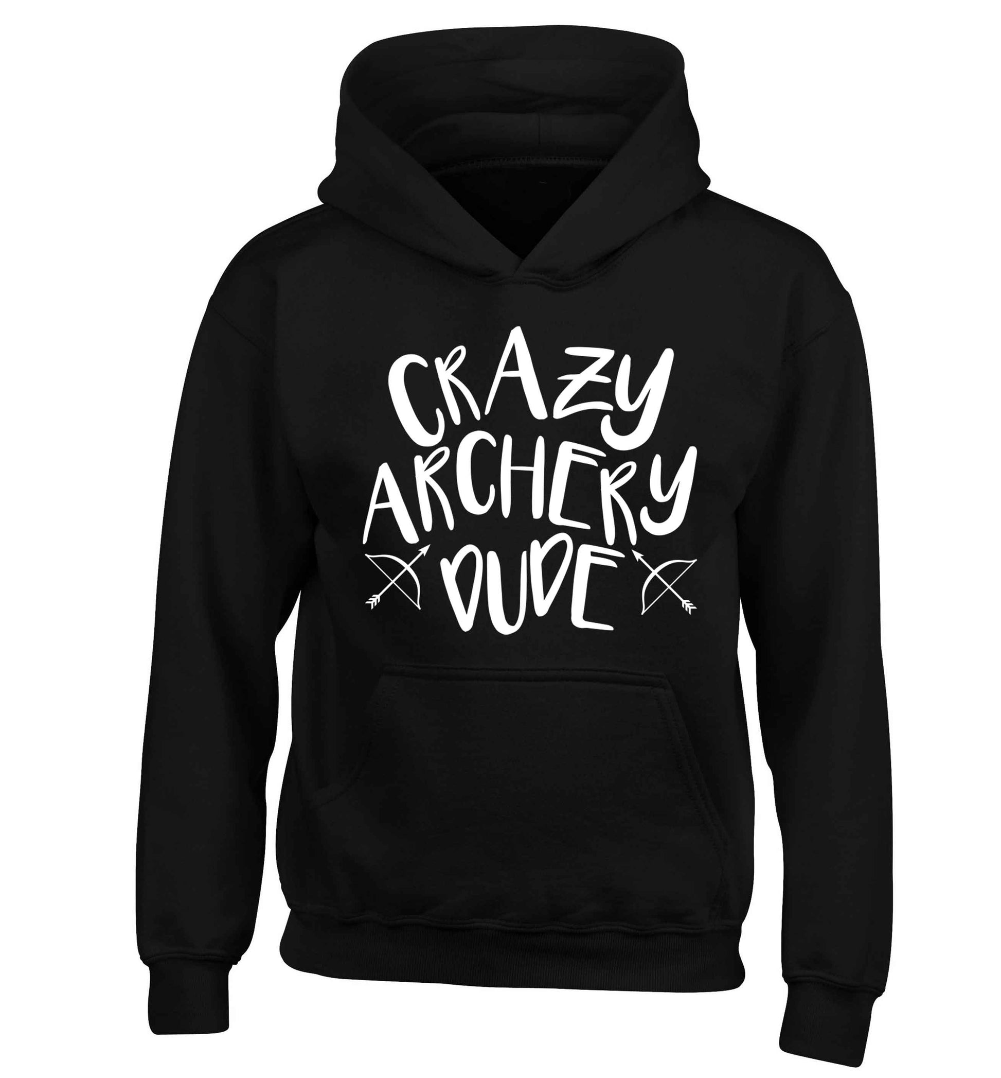 Crazy archery dude children's black hoodie 12-13 Years
