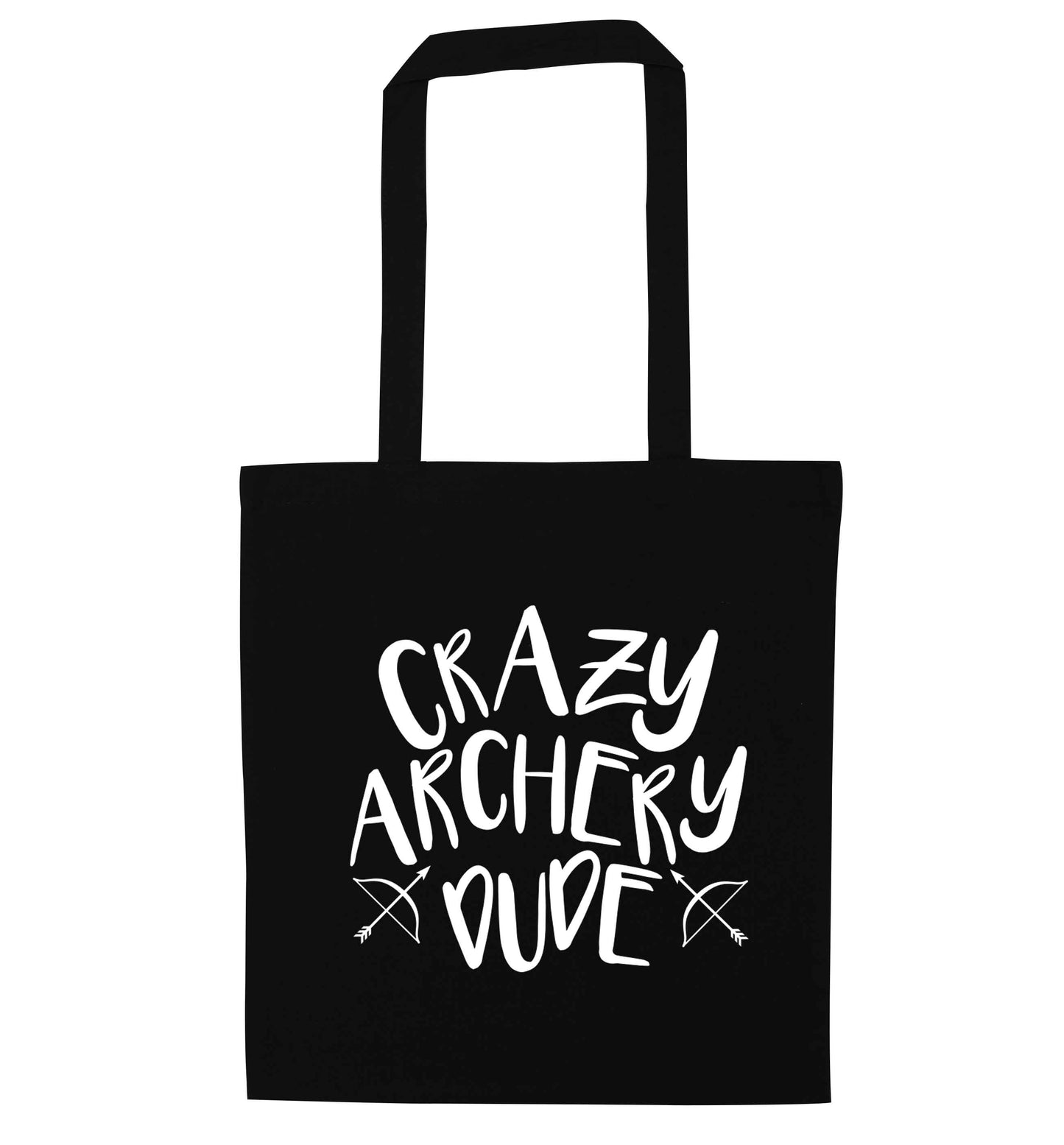 Crazy archery dude black tote bag