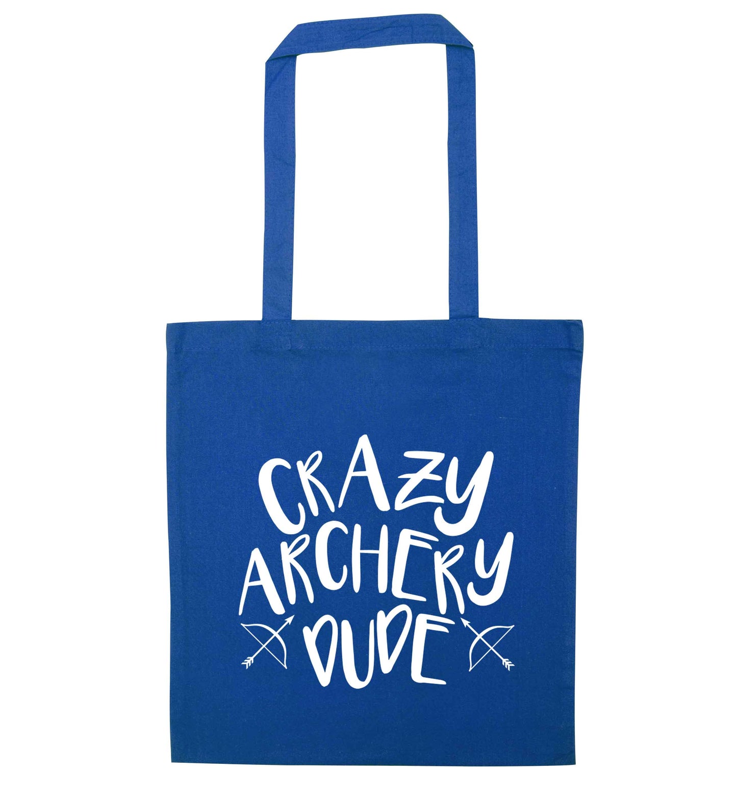 Crazy archery dude blue tote bag
