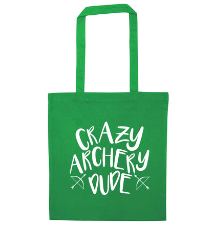 Crazy archery dude green tote bag