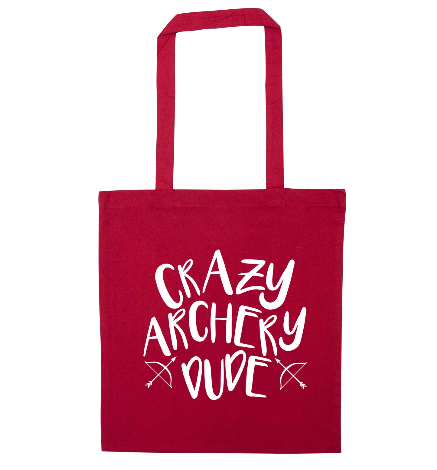 Crazy archery dude red tote bag