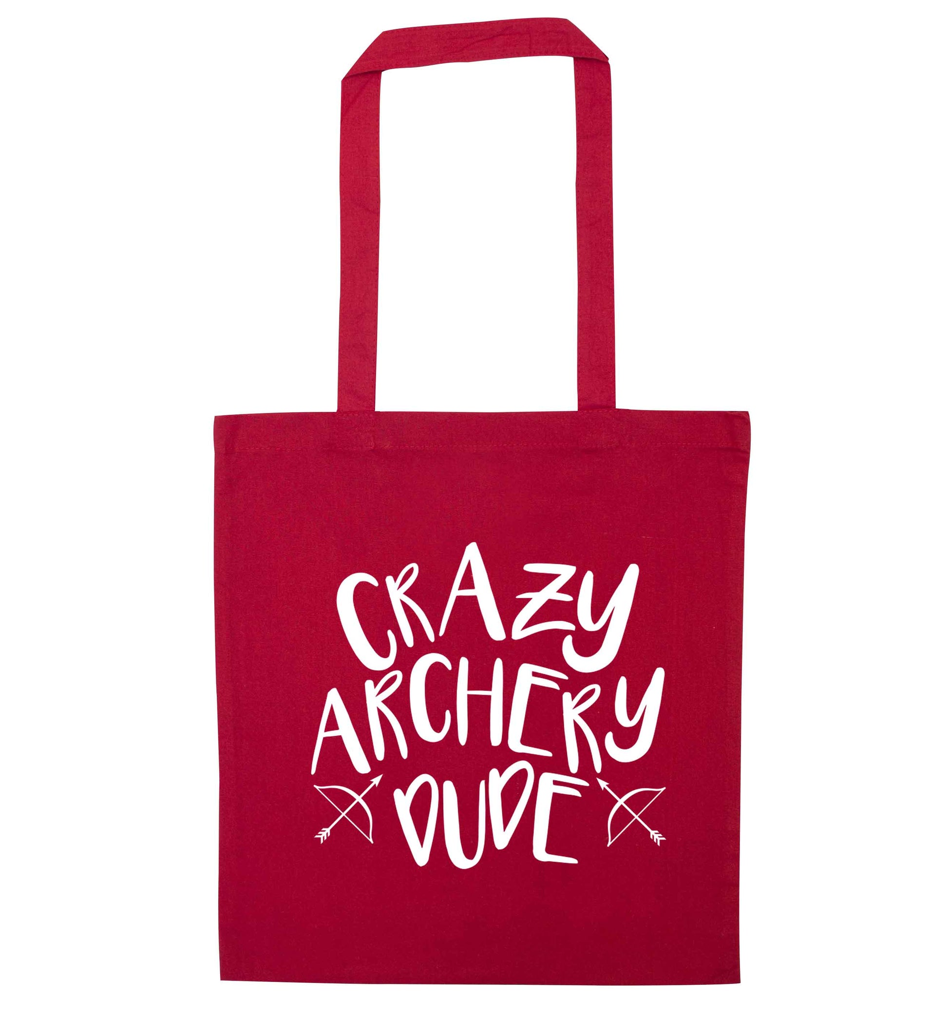Crazy archery dude red tote bag