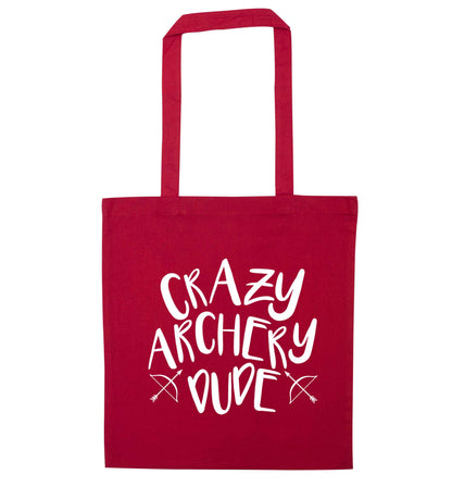 Crazy archery dude red tote bag