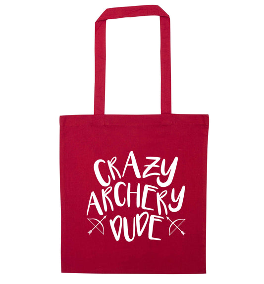 Crazy archery dude red tote bag