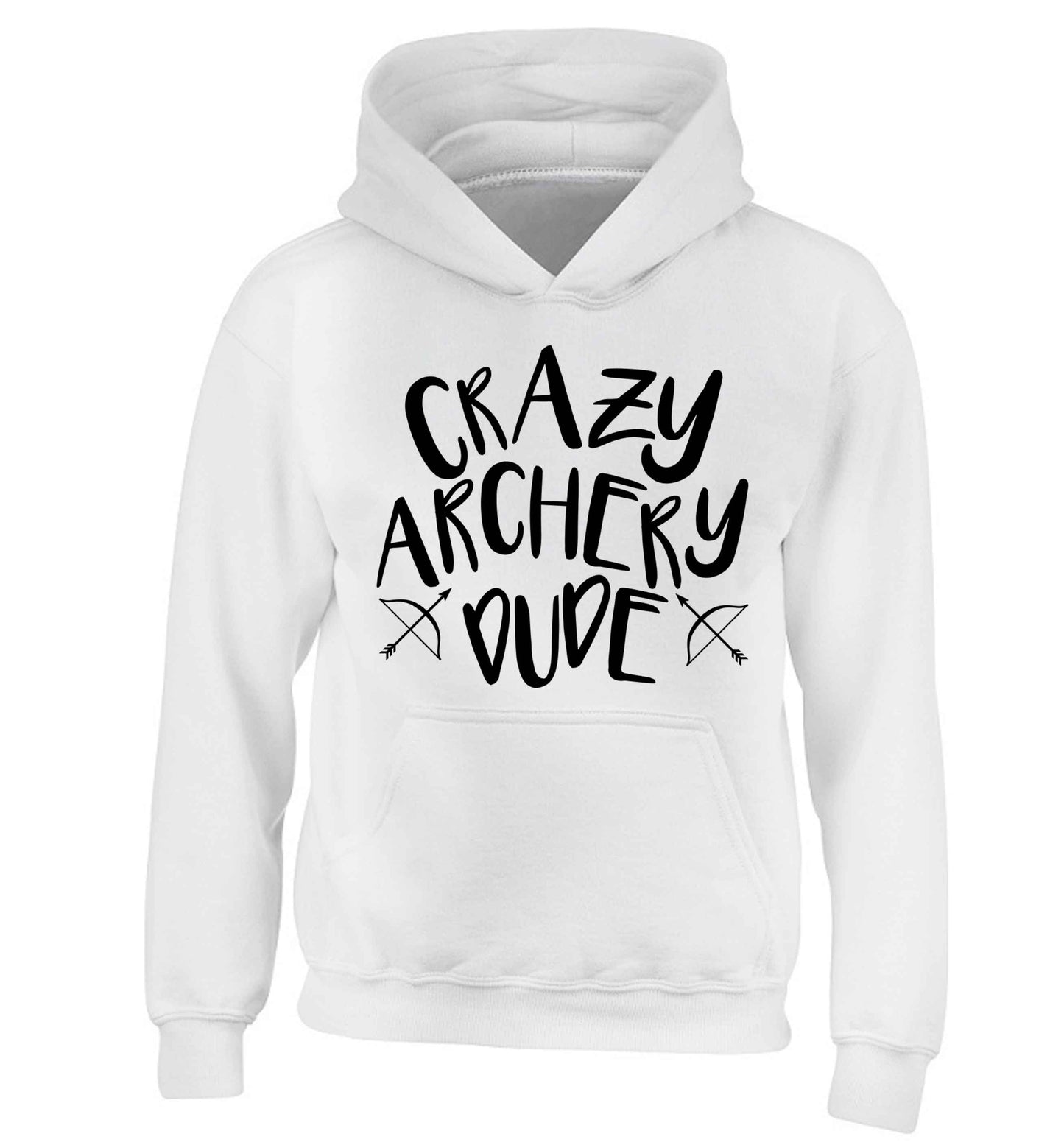 Crazy archery dude children's white hoodie 12-13 Years
