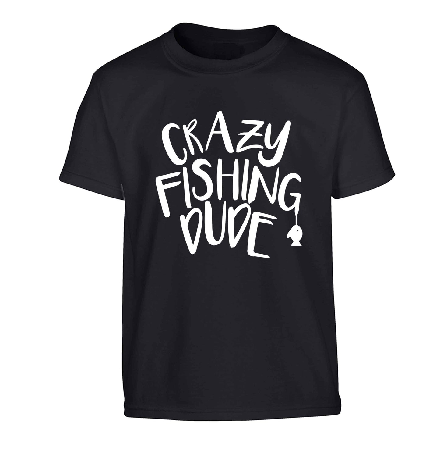Crazy fishing dude Children's black Tshirt 12-13 Years