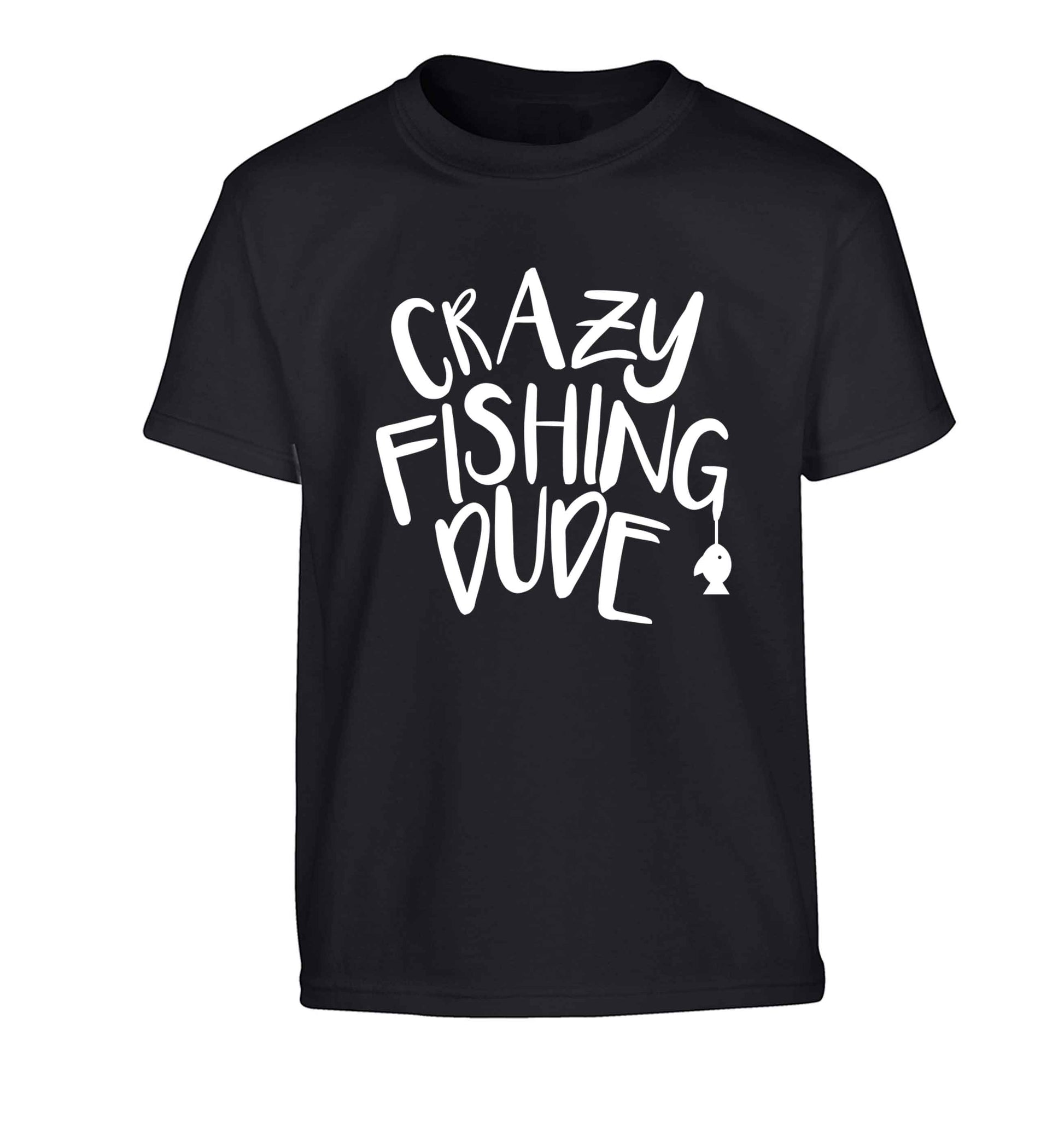 Crazy fishing dude Children's black Tshirt 12-13 Years