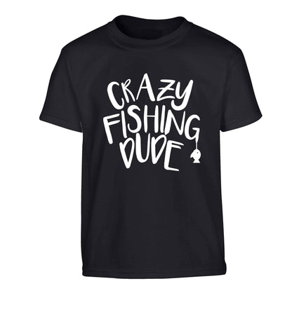 Crazy fishing dude Children's black Tshirt 12-13 Years