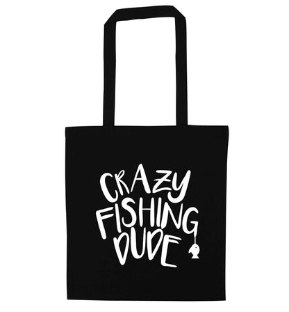 Crazy fishing dude black tote bag
