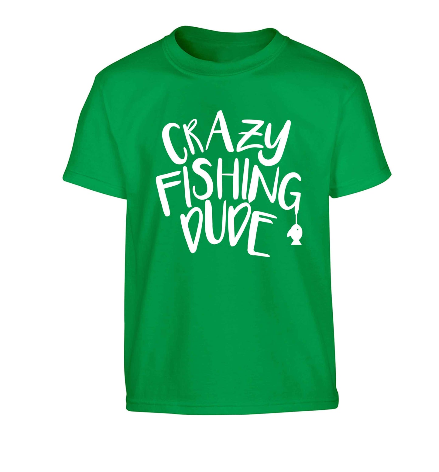 Crazy fishing dude Children's green Tshirt 12-13 Years