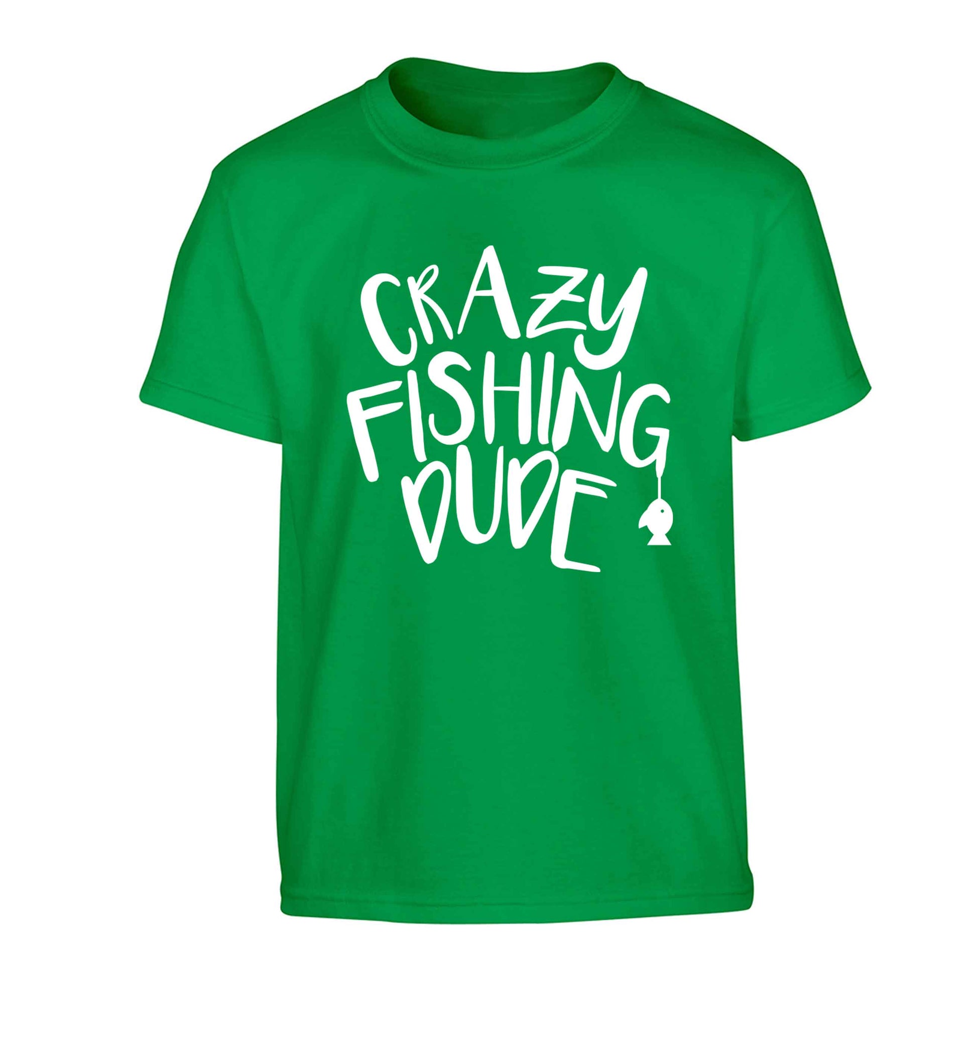 Crazy fishing dude Children's green Tshirt 12-13 Years