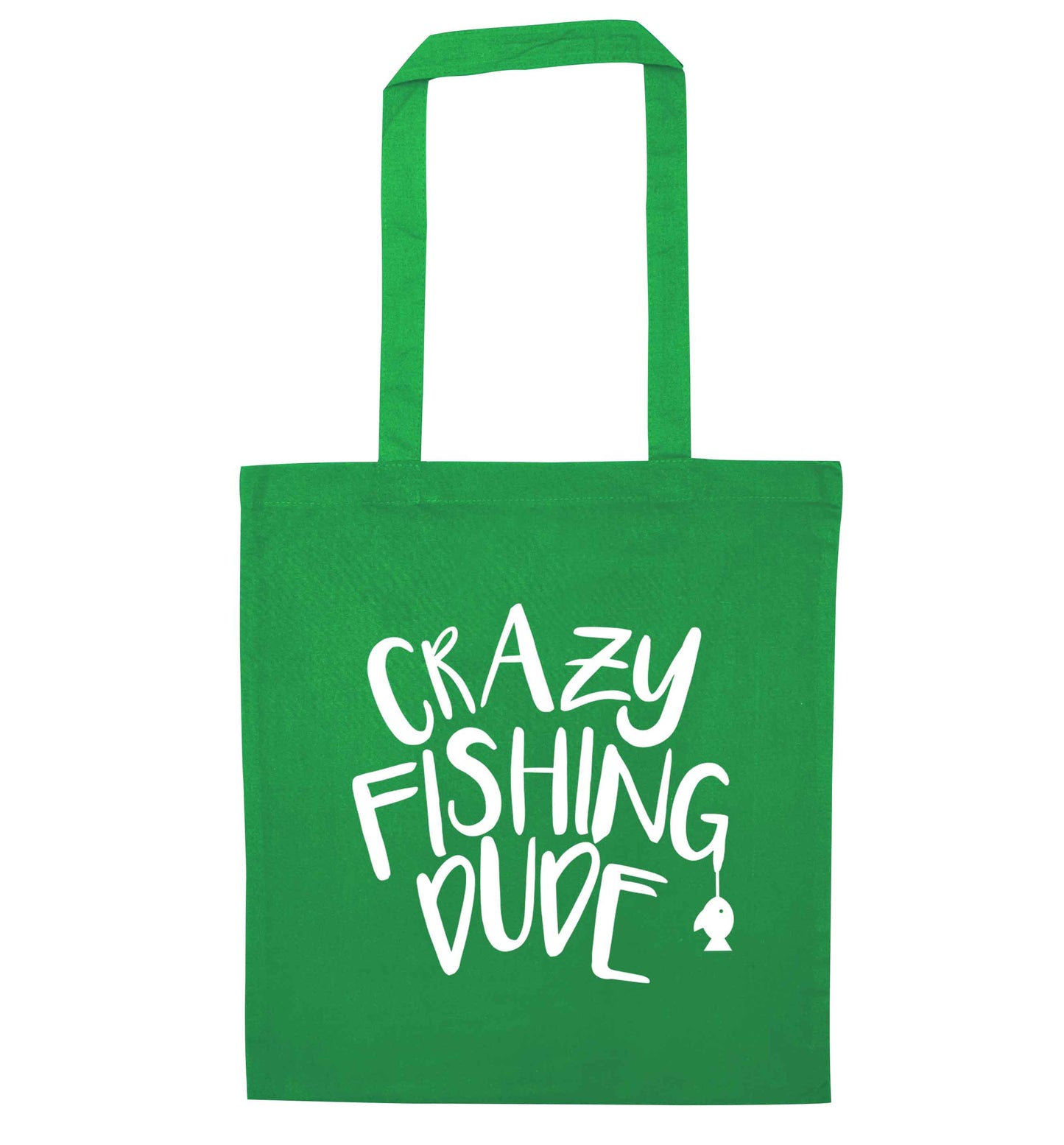 Crazy fishing dude green tote bag