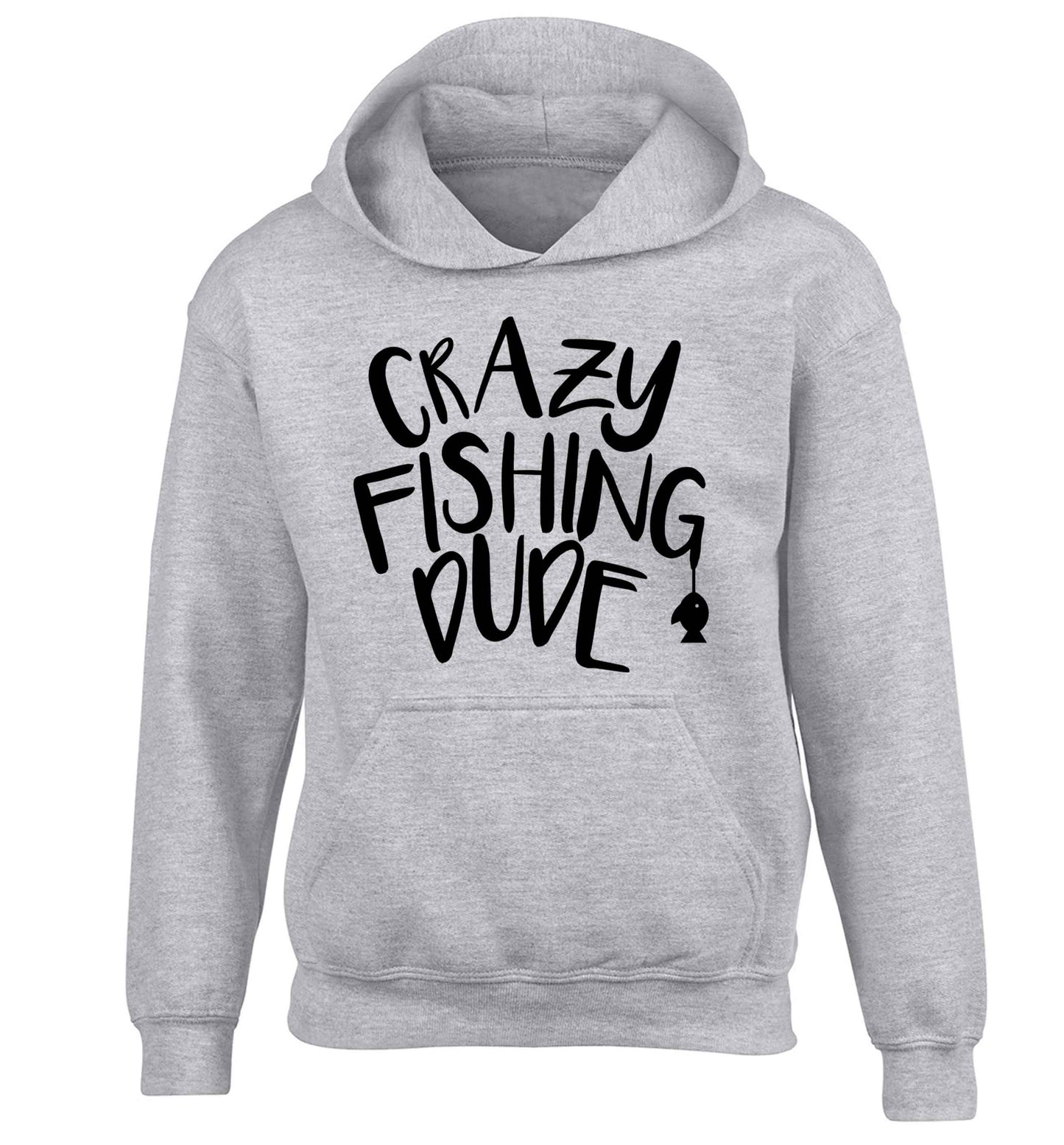 Crazy fishing dude children's grey hoodie 12-13 Years