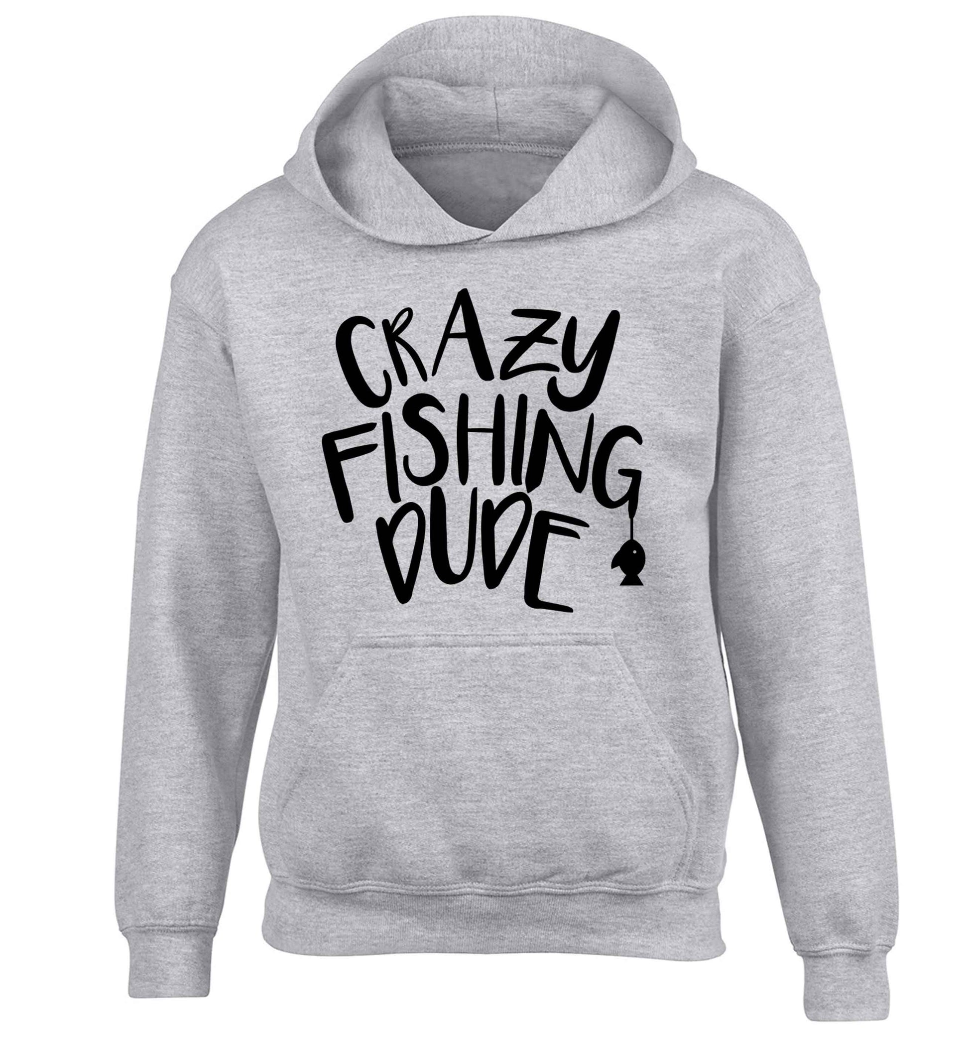Crazy fishing dude children's grey hoodie 12-13 Years