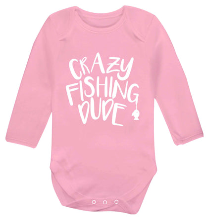 Crazy fishing dude Baby Vest long sleeved pale pink 6-12 months