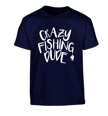 Crazy fishing dude Children's navy Tshirt 12-13 Years