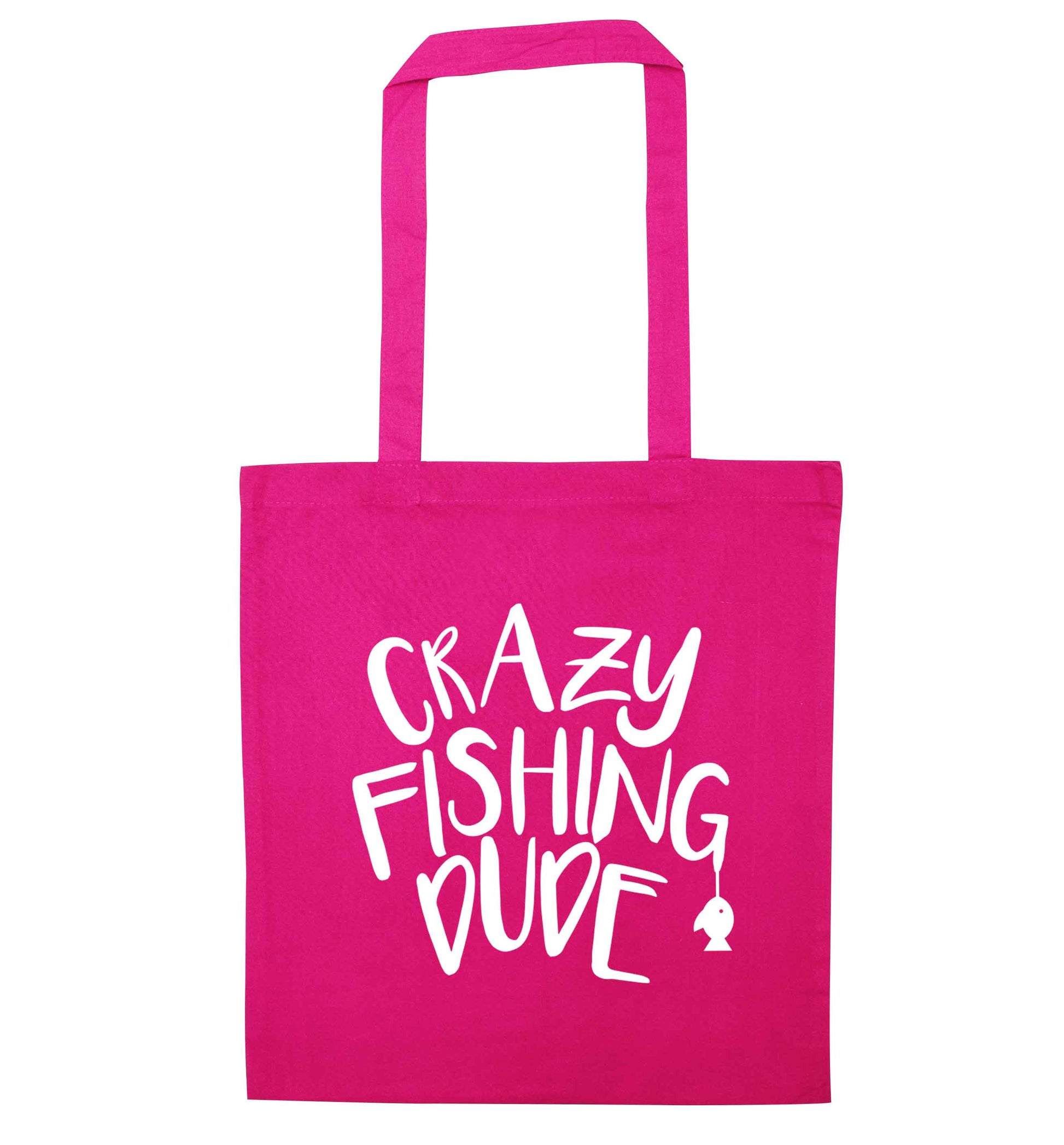 Crazy fishing dude pink tote bag