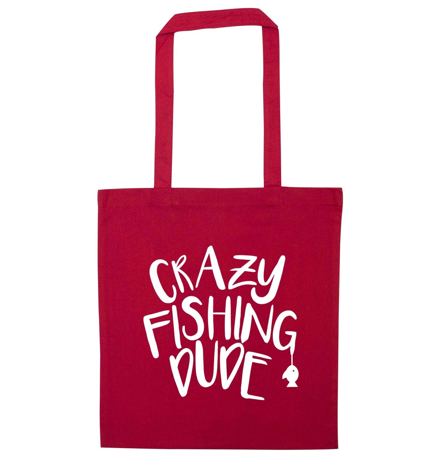 Crazy fishing dude red tote bag