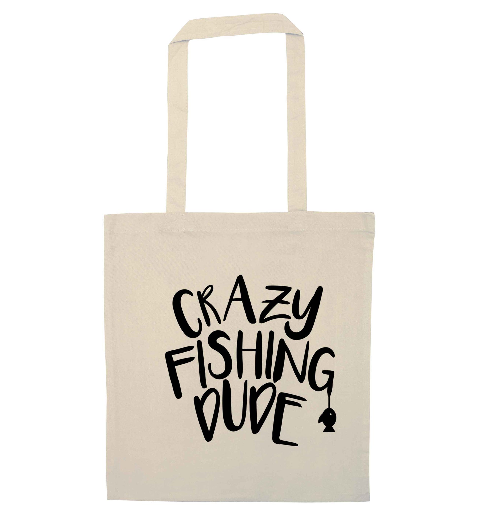 Crazy fishing dude natural tote bag