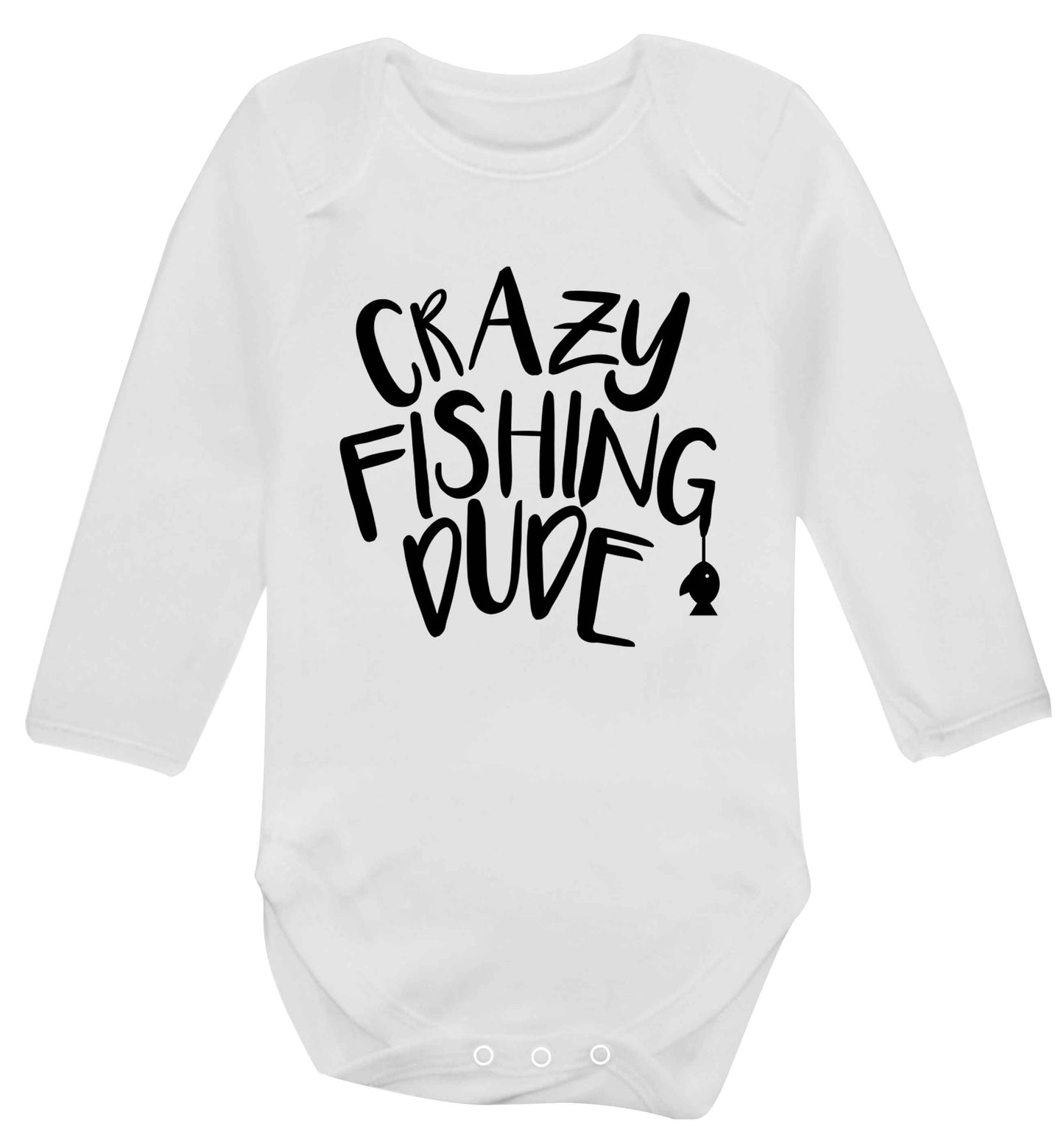 Crazy fishing dude Baby Vest long sleeved white 6-12 months