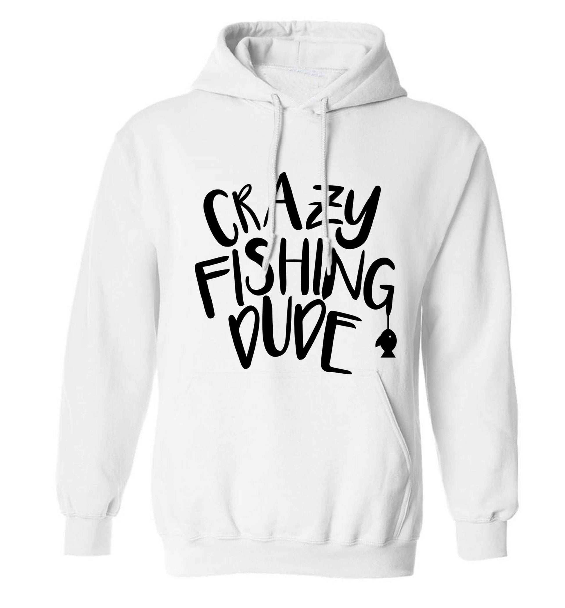 Crazy fishing dude adults unisex white hoodie 2XL