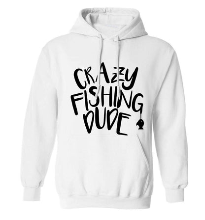 Crazy fishing dude adults unisex white hoodie 2XL