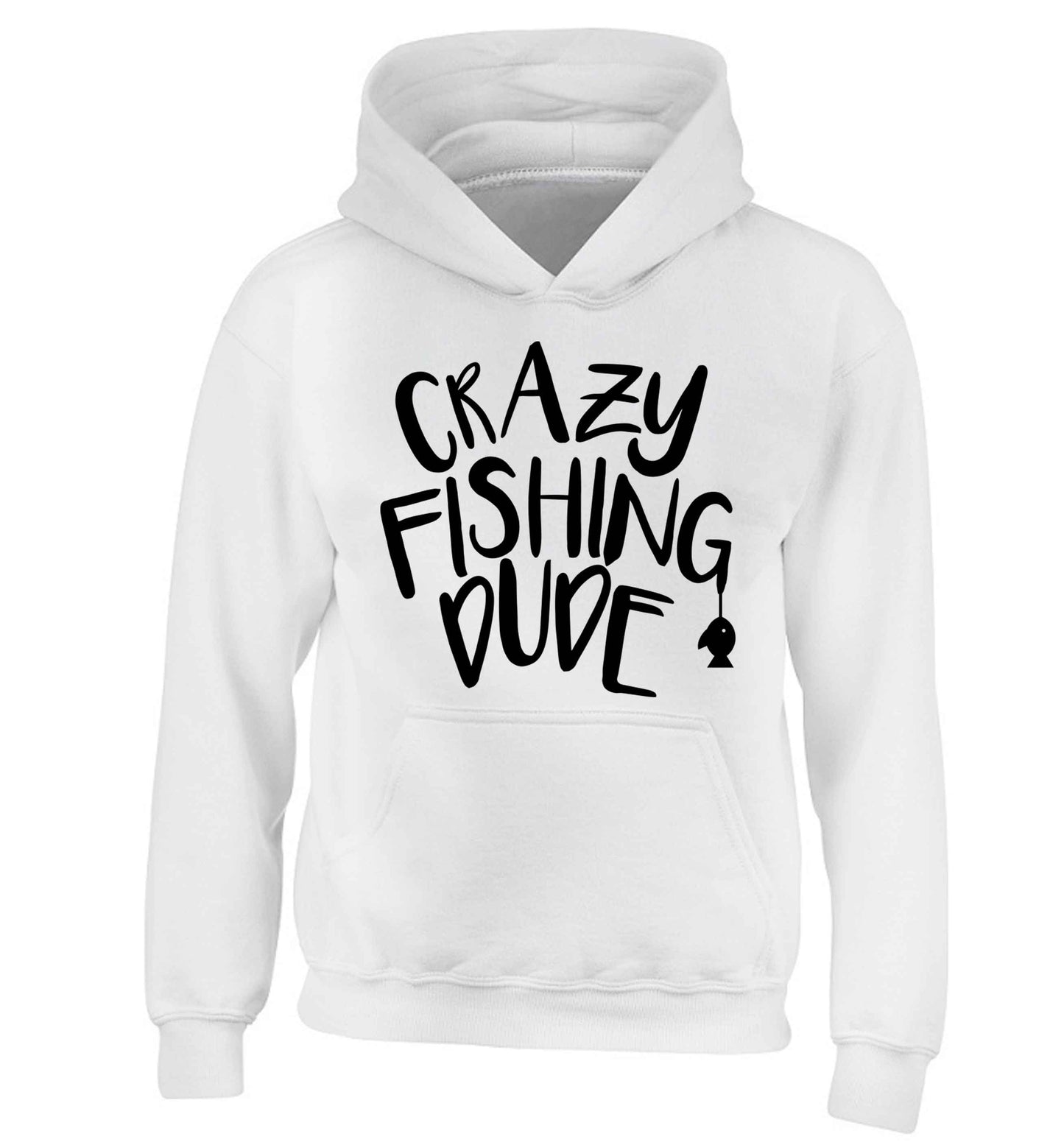 Crazy fishing dude children's white hoodie 12-13 Years