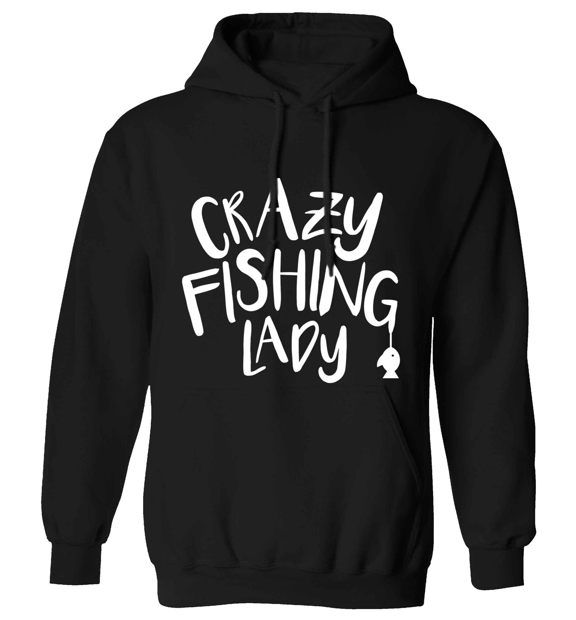 Crazy fishing lady adults unisex black hoodie 2XL