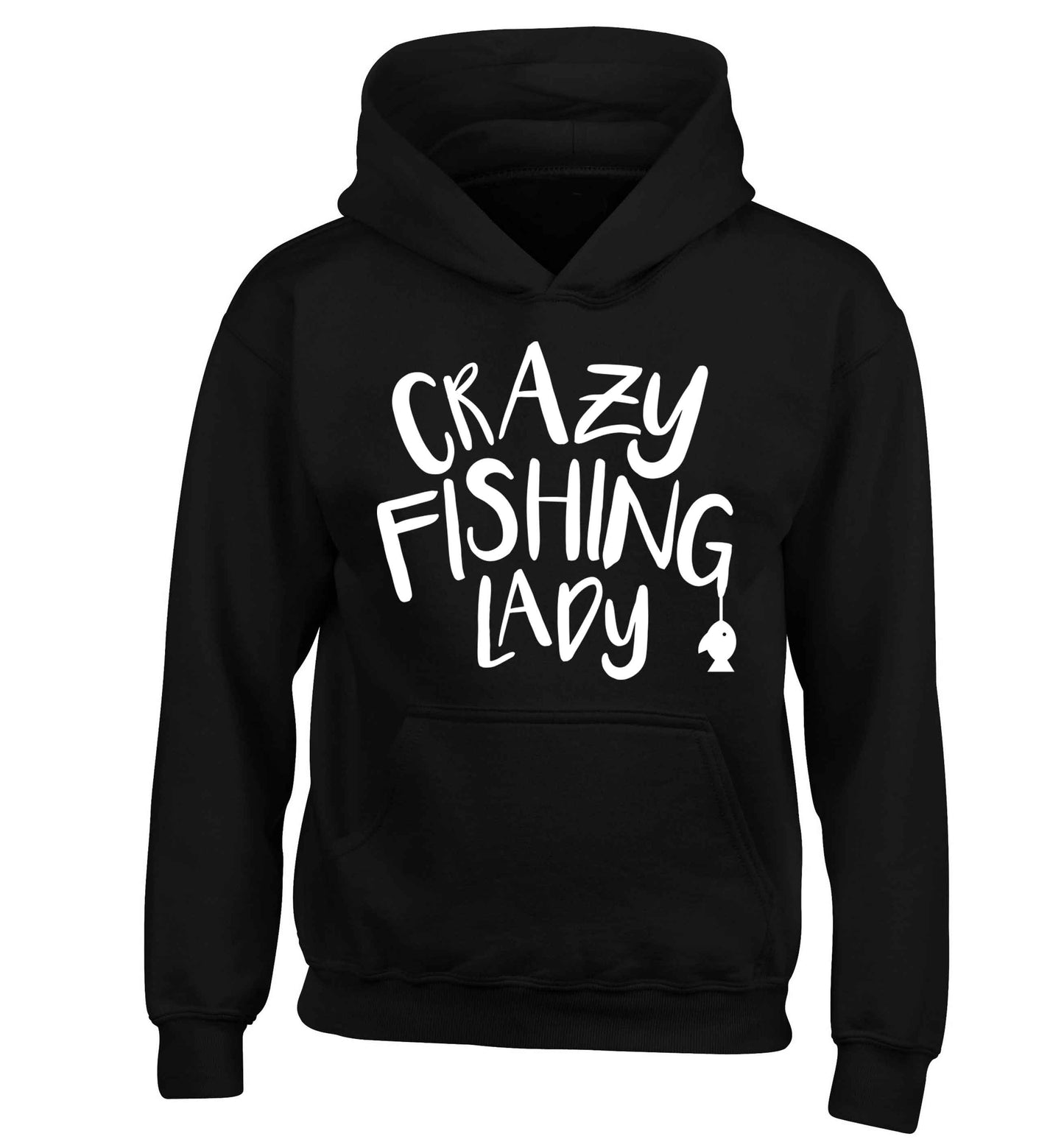 Crazy fishing lady children's black hoodie 12-13 Years