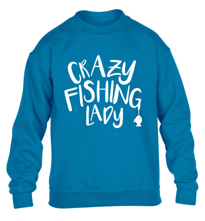 Crazy fishing lady children's blue sweater 12-13 Years