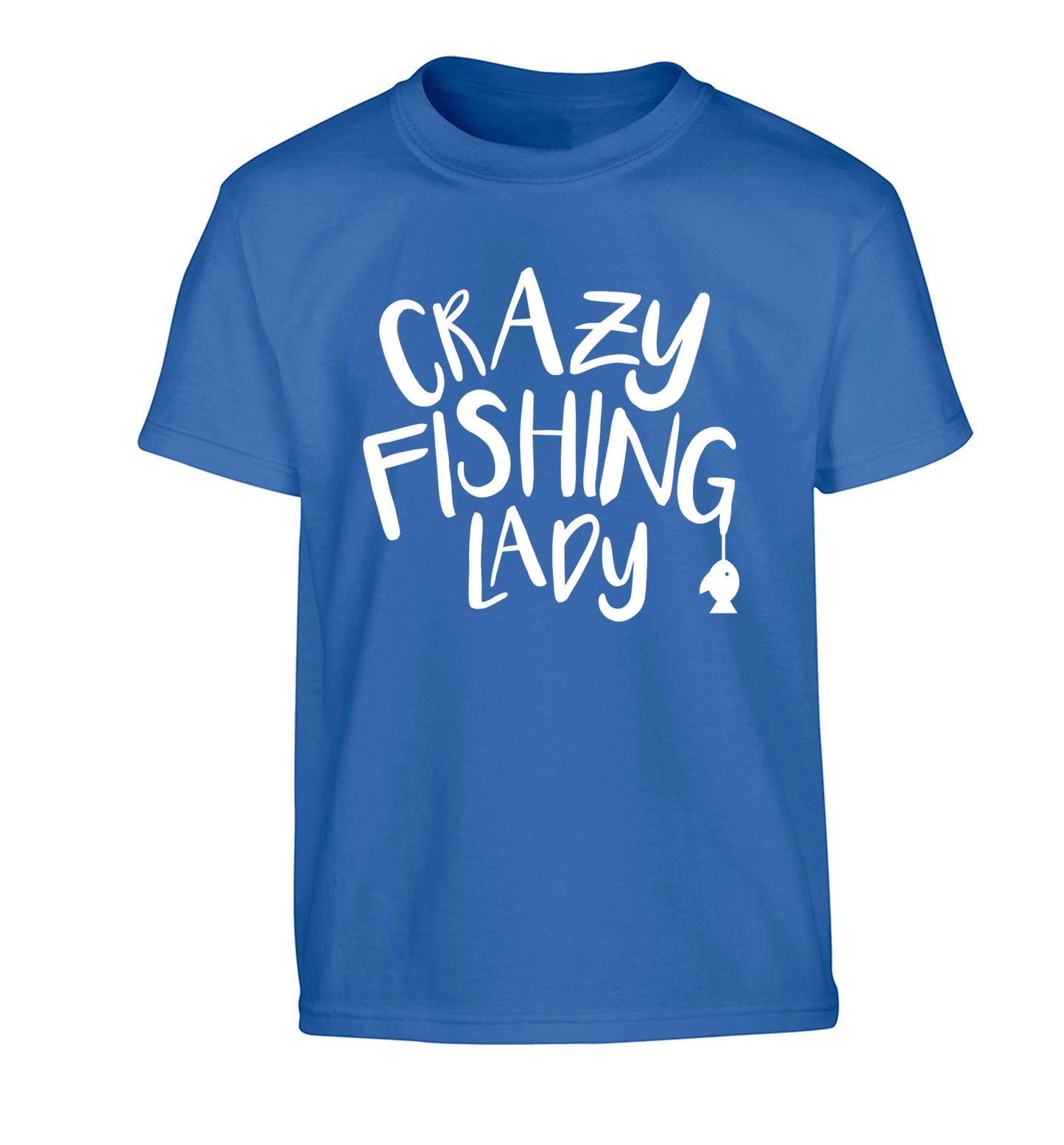 Crazy fishing lady Children's blue Tshirt 12-13 Years