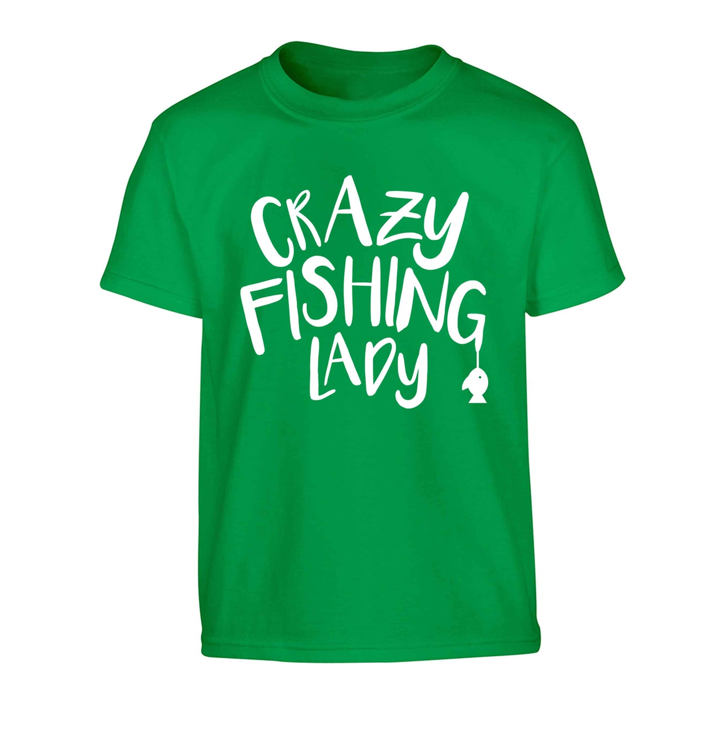 Crazy fishing lady Children's green Tshirt 12-13 Years