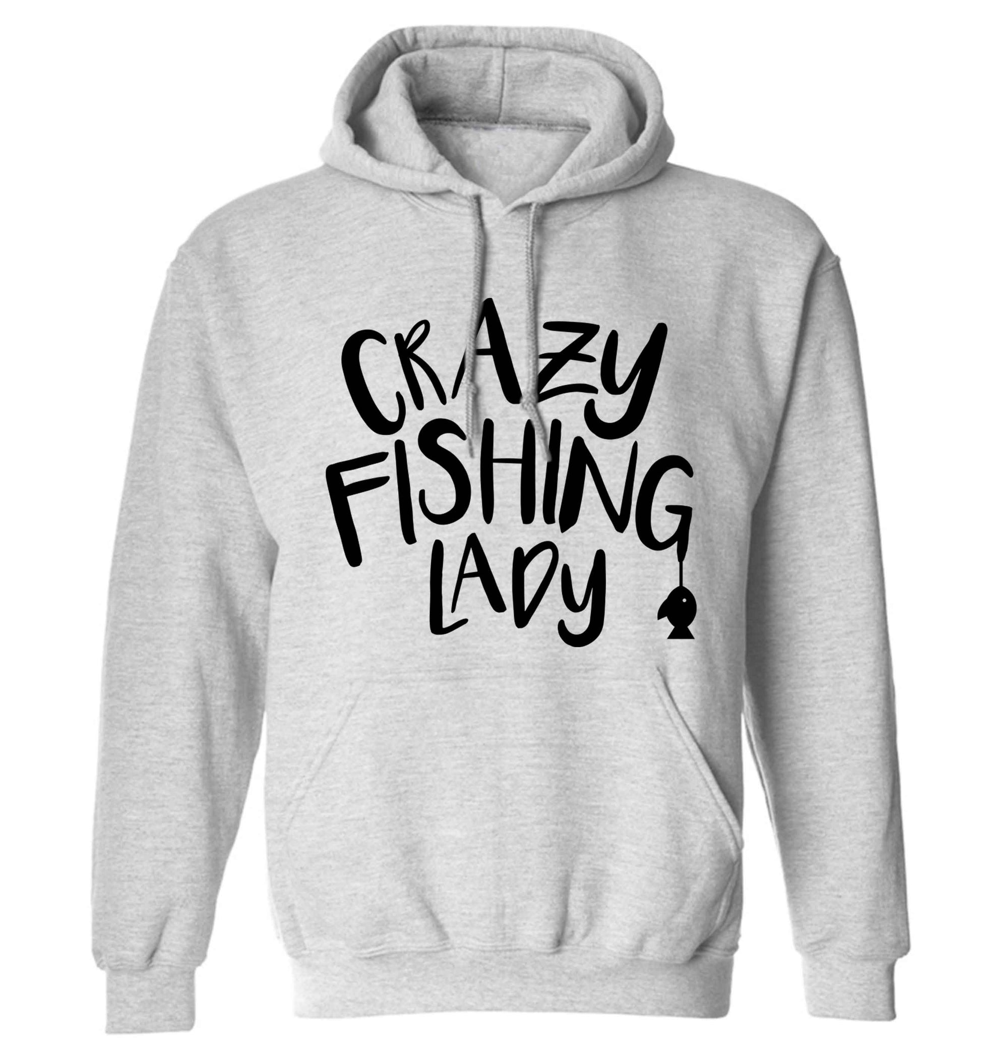Crazy fishing lady adults unisex grey hoodie 2XL