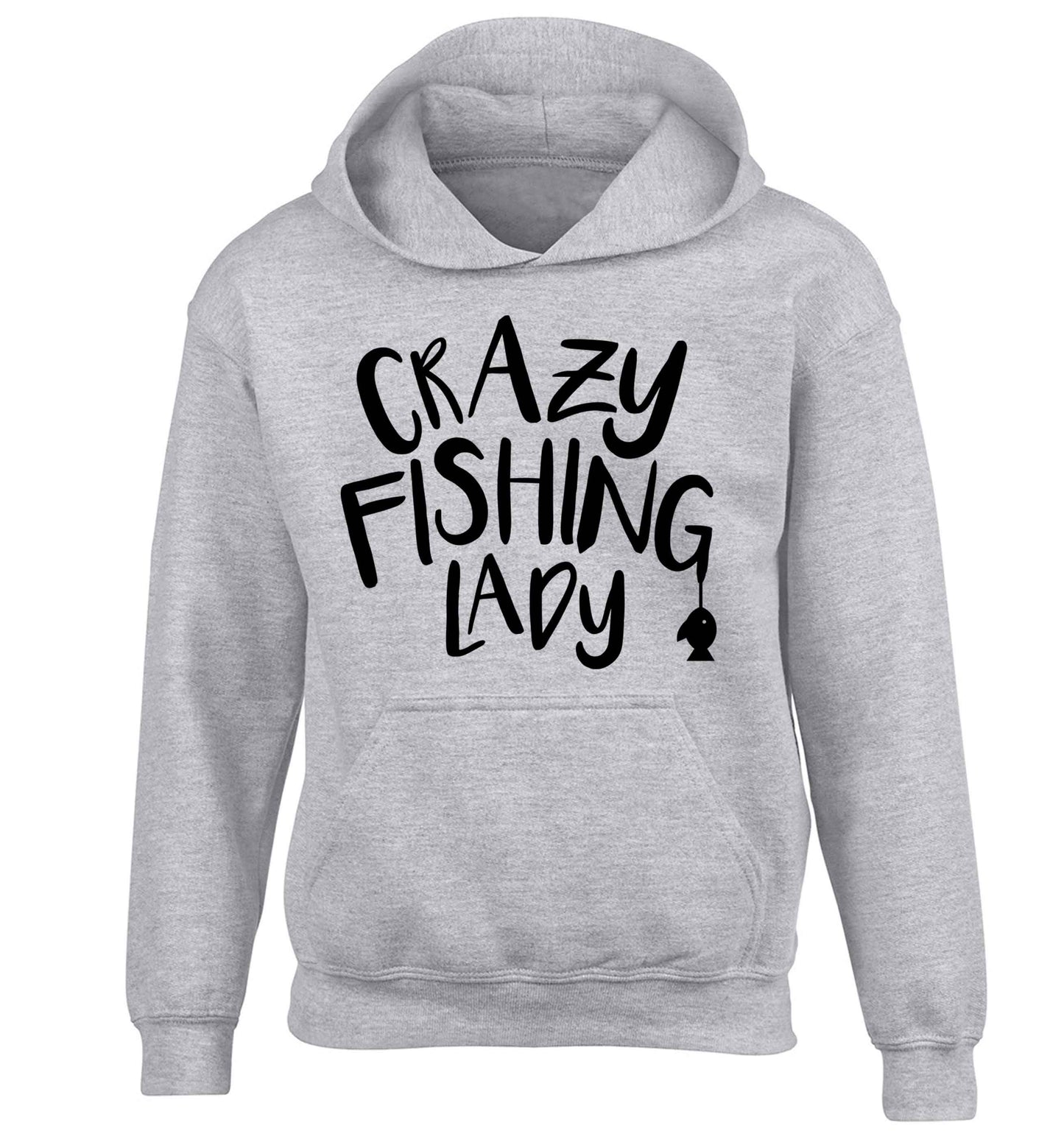 Crazy fishing lady children's grey hoodie 12-13 Years