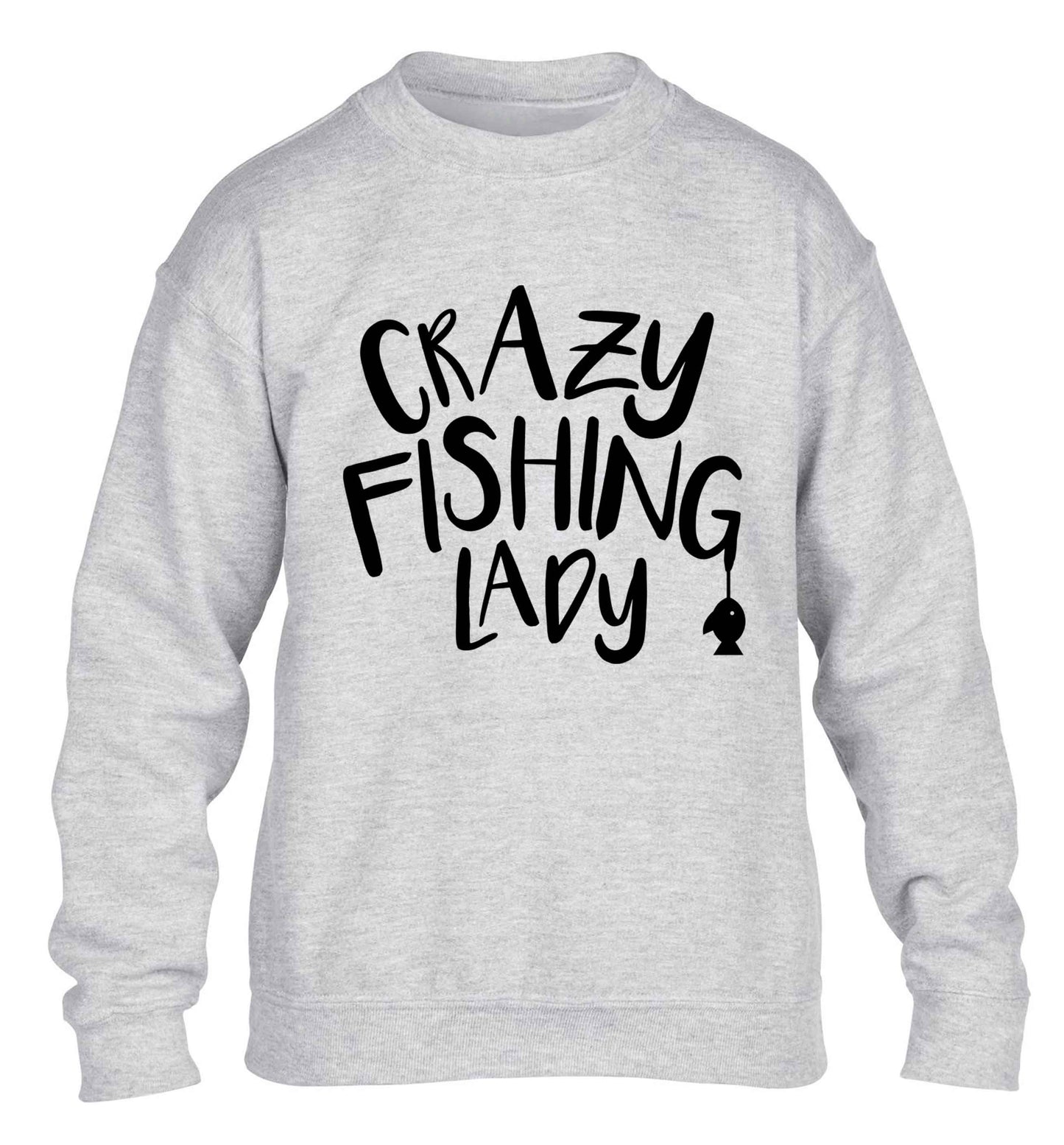 Crazy fishing lady children's grey sweater 12-13 Years