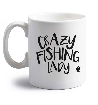 Crazy fishing lady right handed white ceramic mug 
