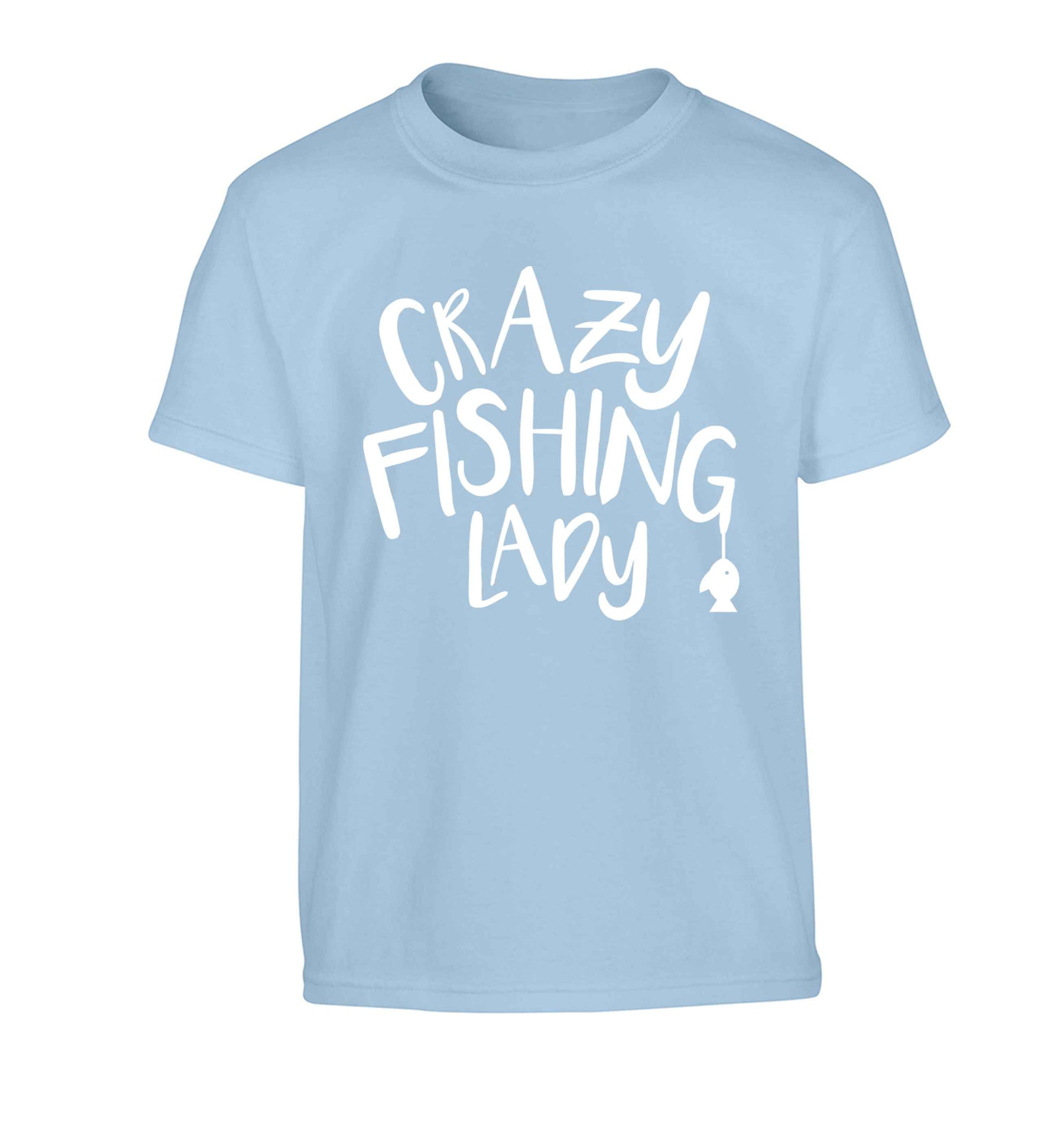 Crazy fishing lady Children's light blue Tshirt 12-13 Years