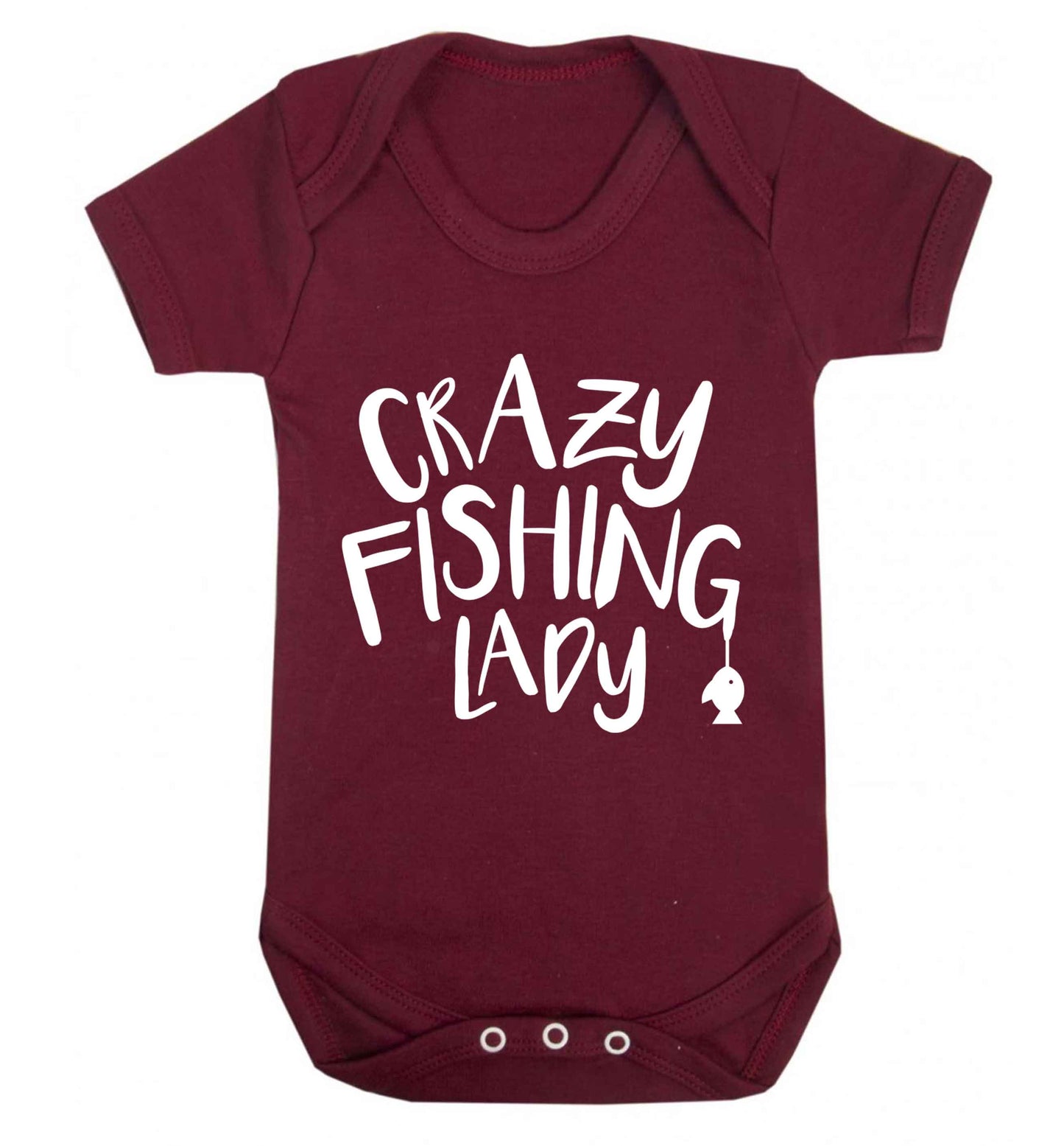 Crazy fishing lady Baby Vest maroon 18-24 months