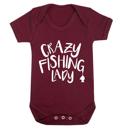 Crazy fishing lady Baby Vest maroon 18-24 months