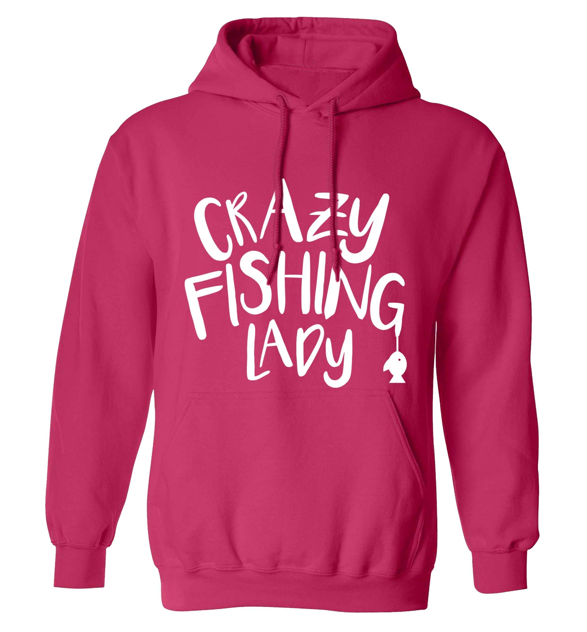 Crazy fishing lady adults unisex pink hoodie 2XL
