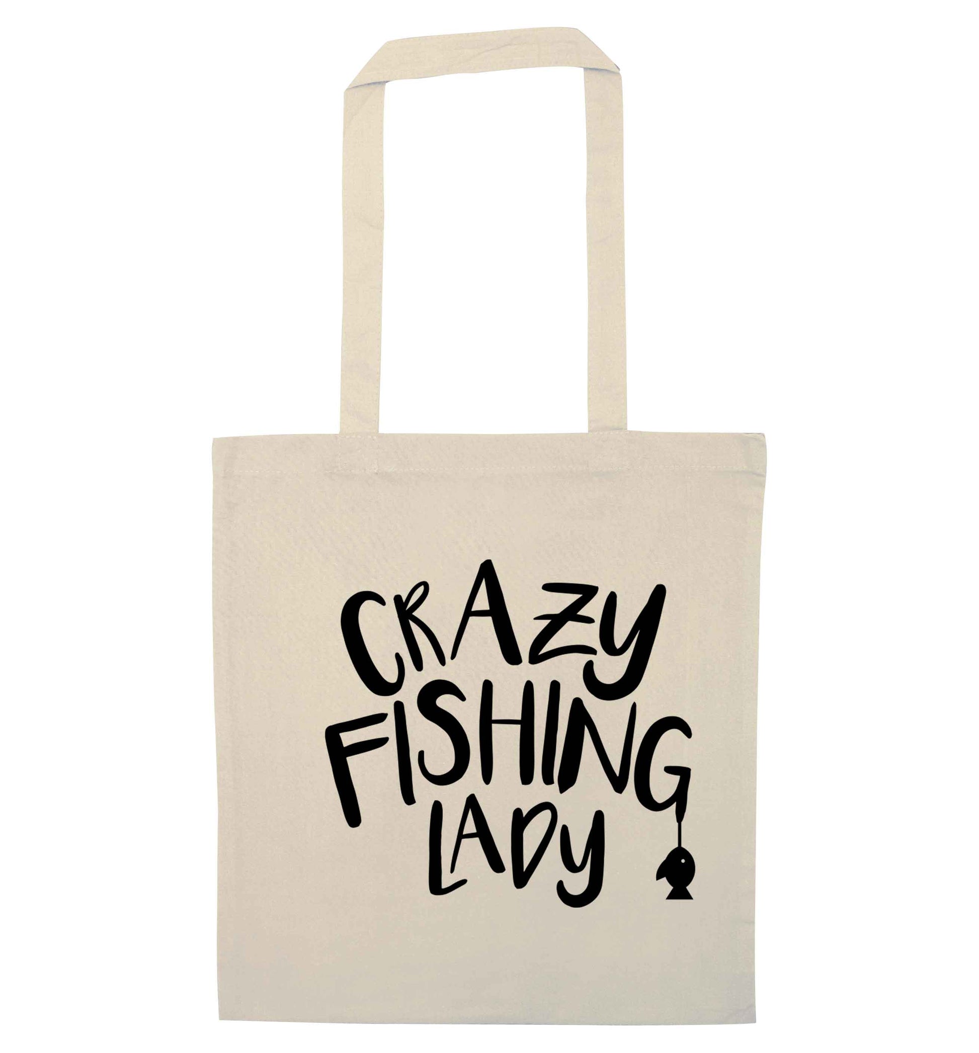 Crazy fishing lady natural tote bag