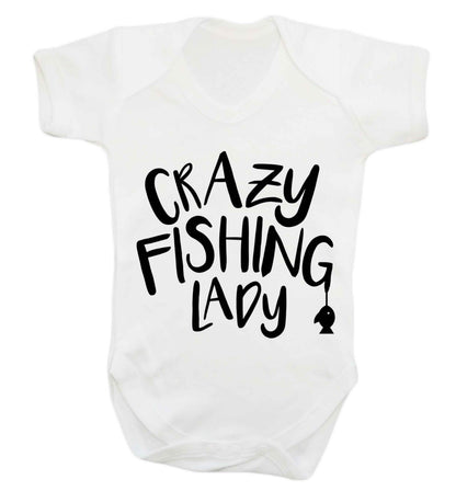 Crazy fishing lady Baby Vest white 18-24 months