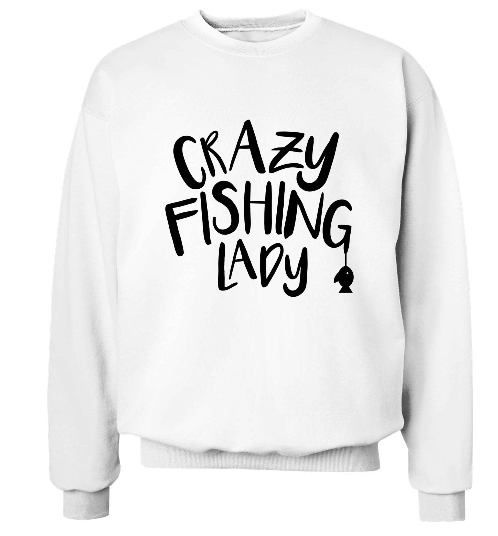 Crazy fishing lady Adult's unisex white Sweater 2XL