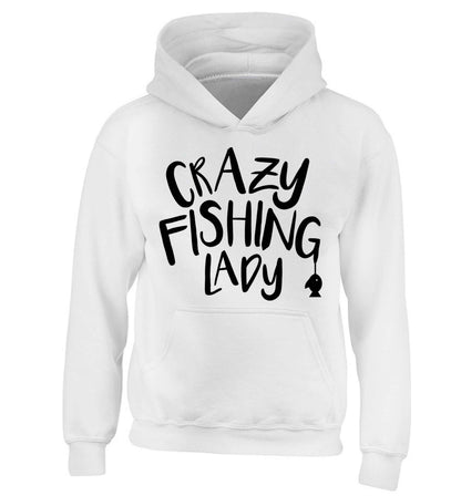Crazy fishing lady children's white hoodie 12-13 Years