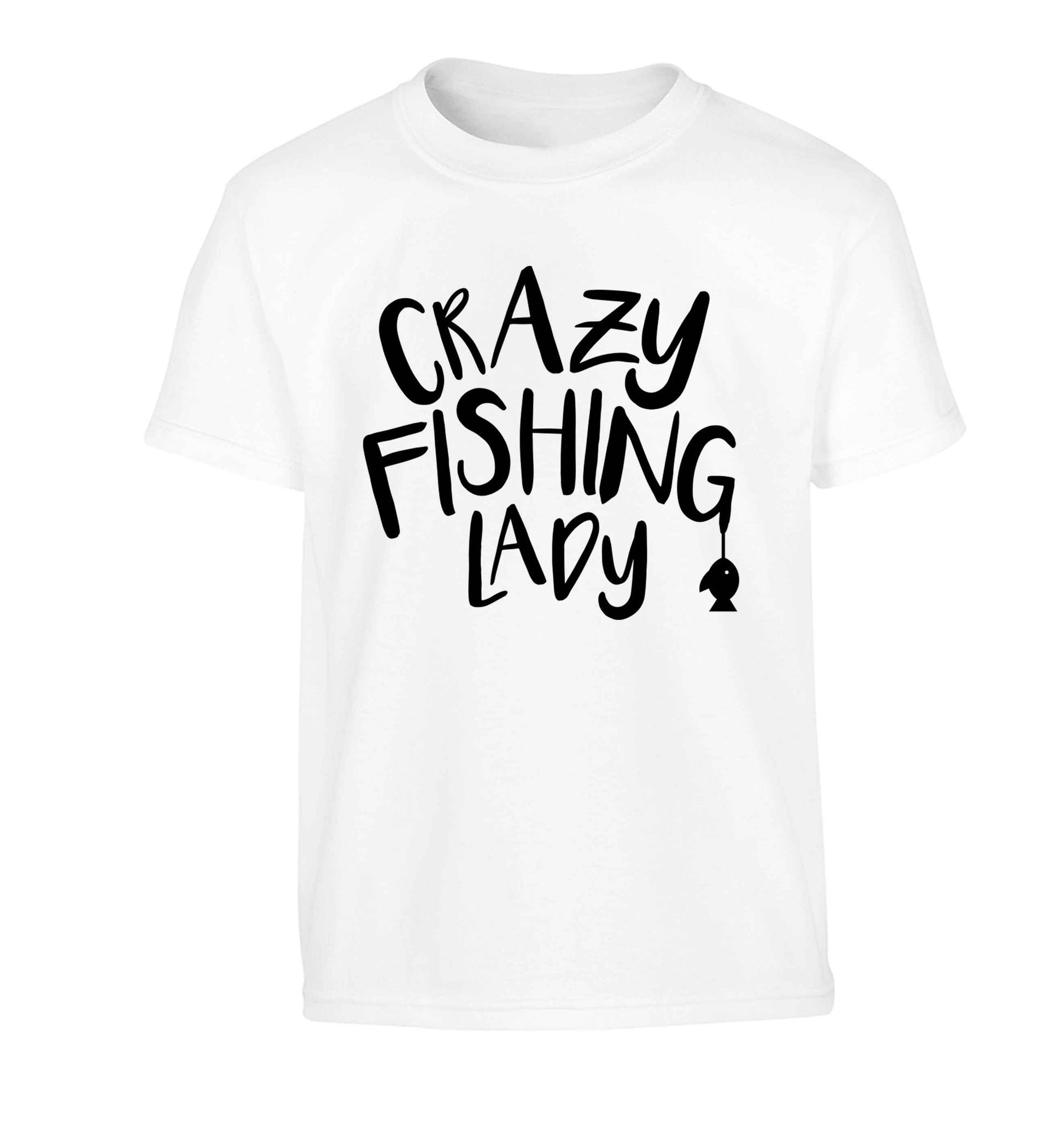 Crazy fishing lady Children's white Tshirt 12-13 Years
