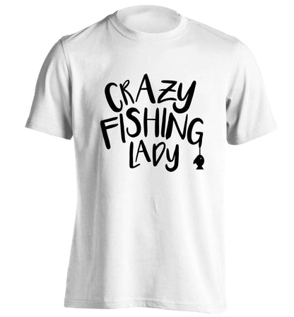 Crazy fishing lady adults unisex white Tshirt 2XL